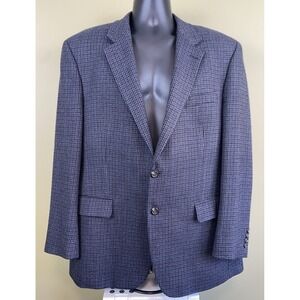 44R Ralph Lauren Blue Brown Check Lambswool Tweed Houndstooth Blazer Sport Coat